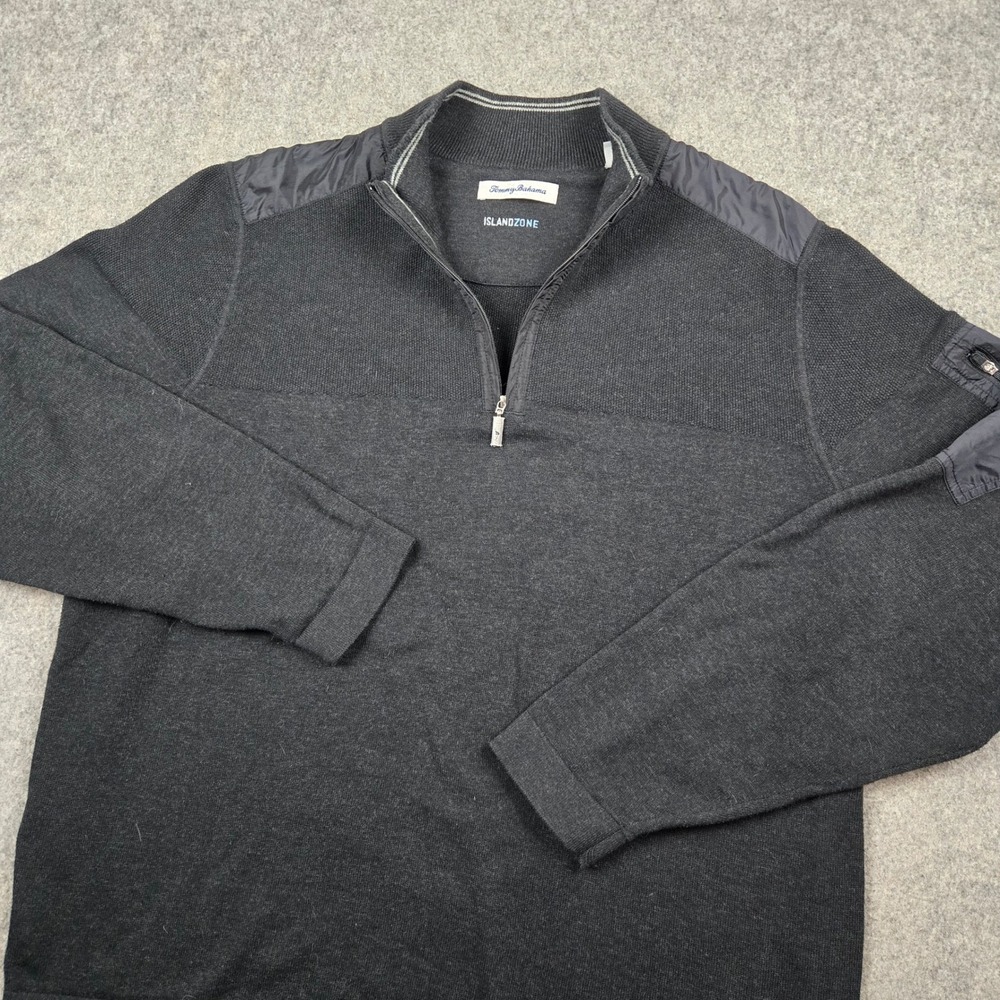 Tommy Bahama Sweatshirt Mens XL Black Islandzone Quarter‎ Zip Cotton Blend